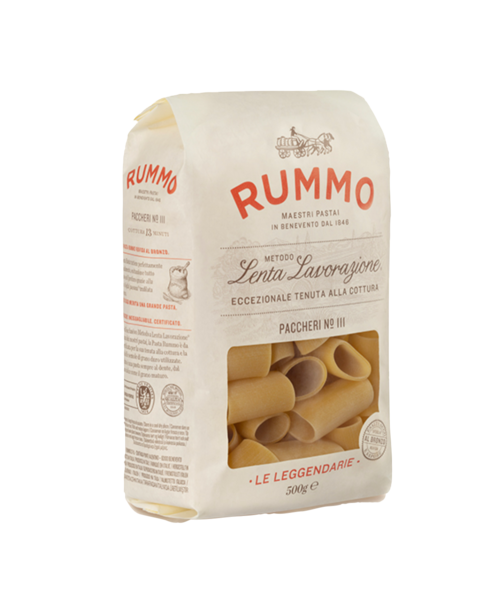 Mezzi paccheri rigati, Le Leggendarie, durum wheat semolina pasta, rummo,  500g, pack