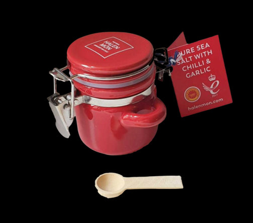 Halen Mon Little Ceramic Jar with Chilli & Garlic Sea Salt