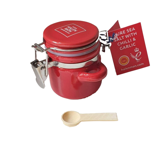 Halen Mon Little Ceramic Jar with Chilli & Garlic Sea Salt